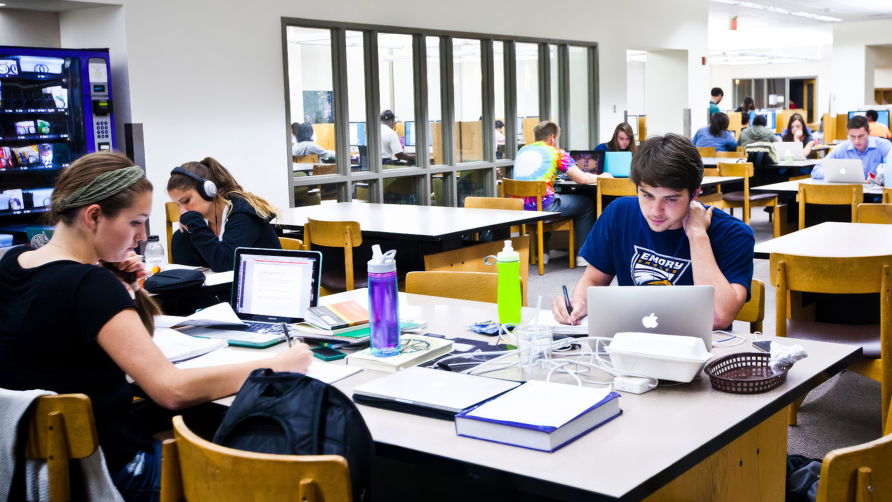 students studying in library