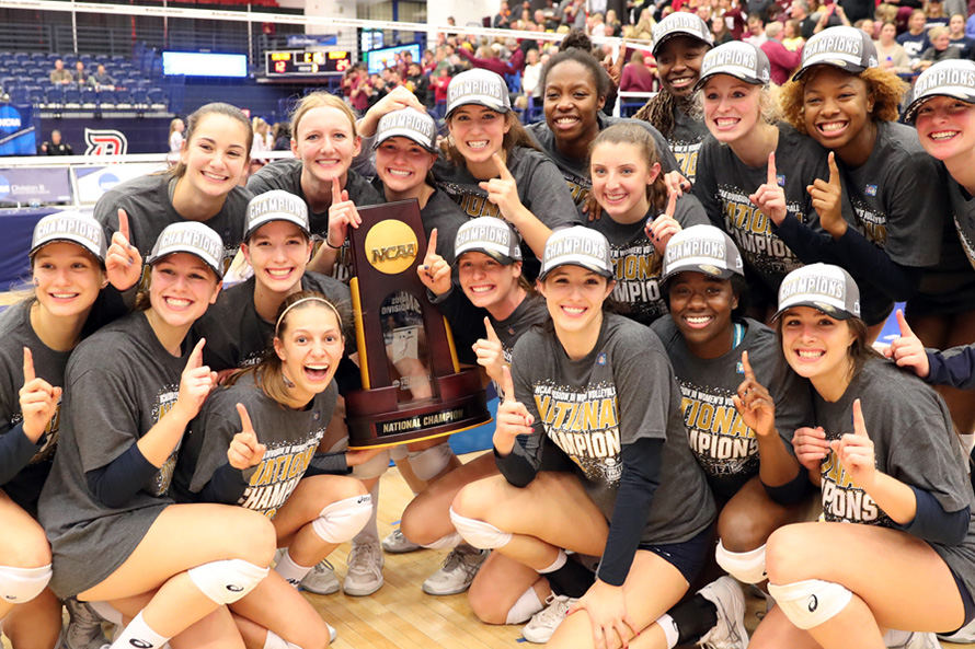 Emory volleyball team celebrates their national championship