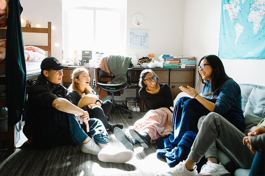 Emory students hang out in the dorm