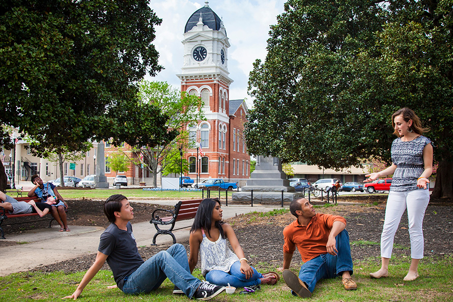 Students in Covington town square