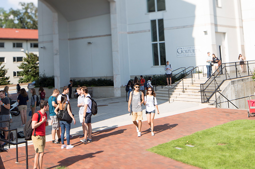 students outside of Goizueta buildings