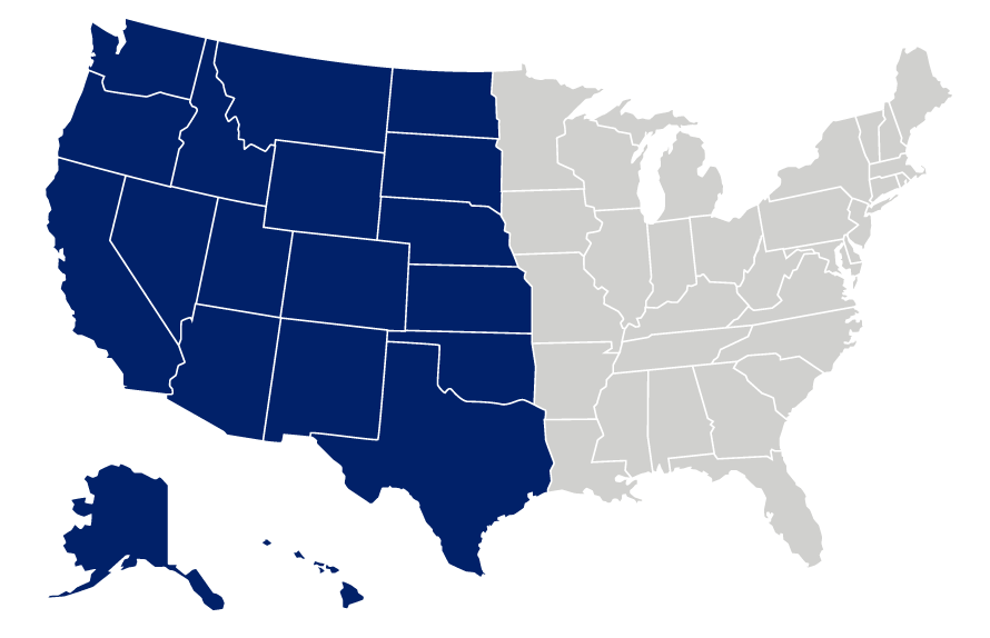 Map of the United States highlighting the West region