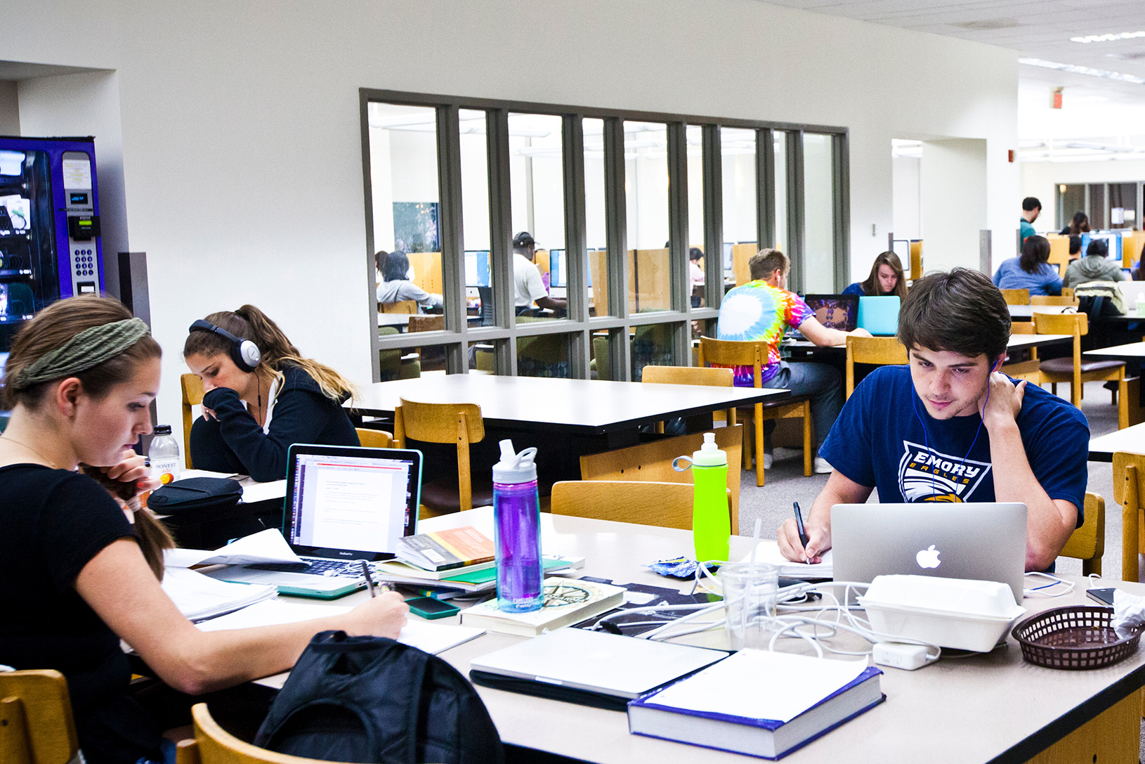 students in library