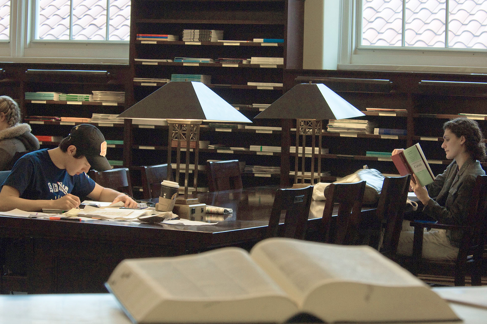 students in library